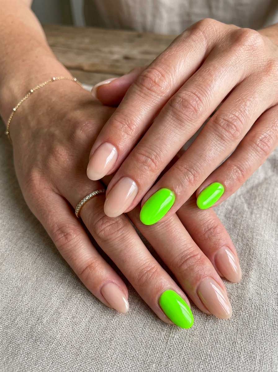 Neon Green Accent Nails